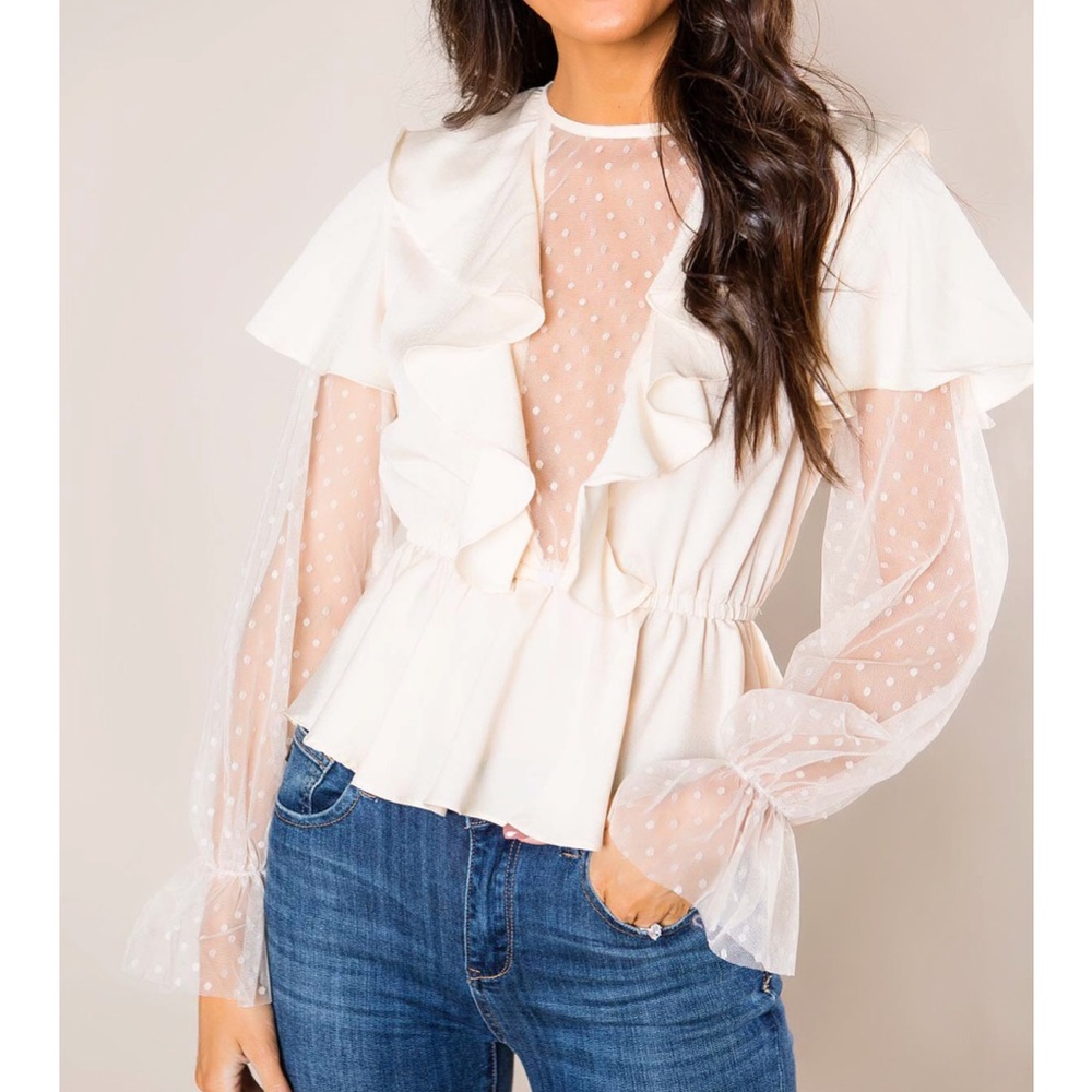 Detail Ruffle Cream Blouse